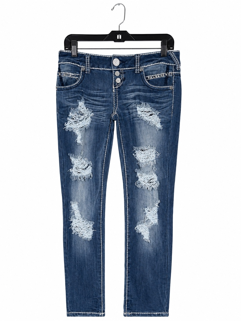 Almost Famous Y2K 90s Distressed High Rise Skinny Jeans Medium Wash Size 5